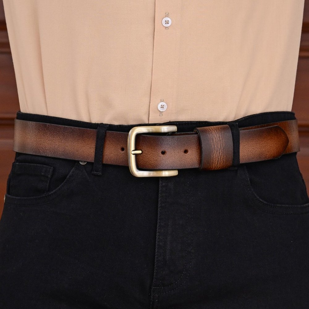 Mocha Brown Oil Waxed Premium Buffalo Leather Belt - Personalized Gift For Him - Picture 7 of 15